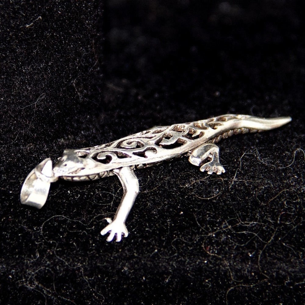 Sterling Silver 925 Filigree Lizard Gecko Pendant Charm Reptile Jewelry - Picture 5 of 8